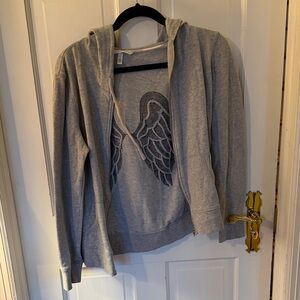 Victoria's Secret Light Gray Zip-Up Hoodie with Wing Graphic